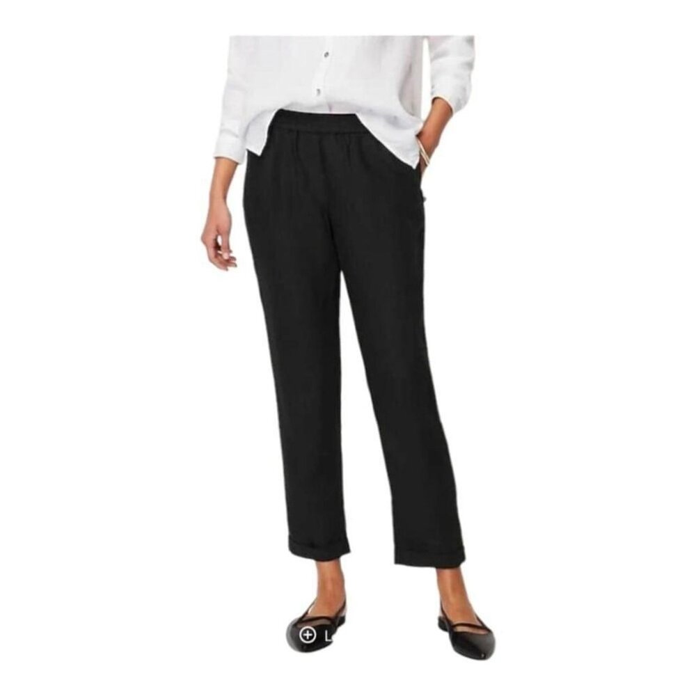 J.Jill Love Linen Black Cropped Pants Relaxed Pull On Minimalist Petite Large